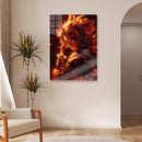Quadro Metálico Rengoku Pilar do Fogo IA Art Anime Demon Slayer Full HD