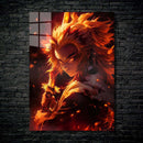 Quadro Metálico Rengoku Pilar do Fogo IA Art Anime Demon Slayer Full HD