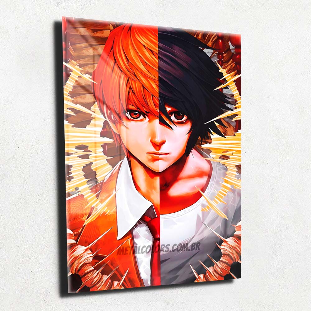Quadro Metalizado Kira e L Death Note Anime Placa Decorativa Brilhante