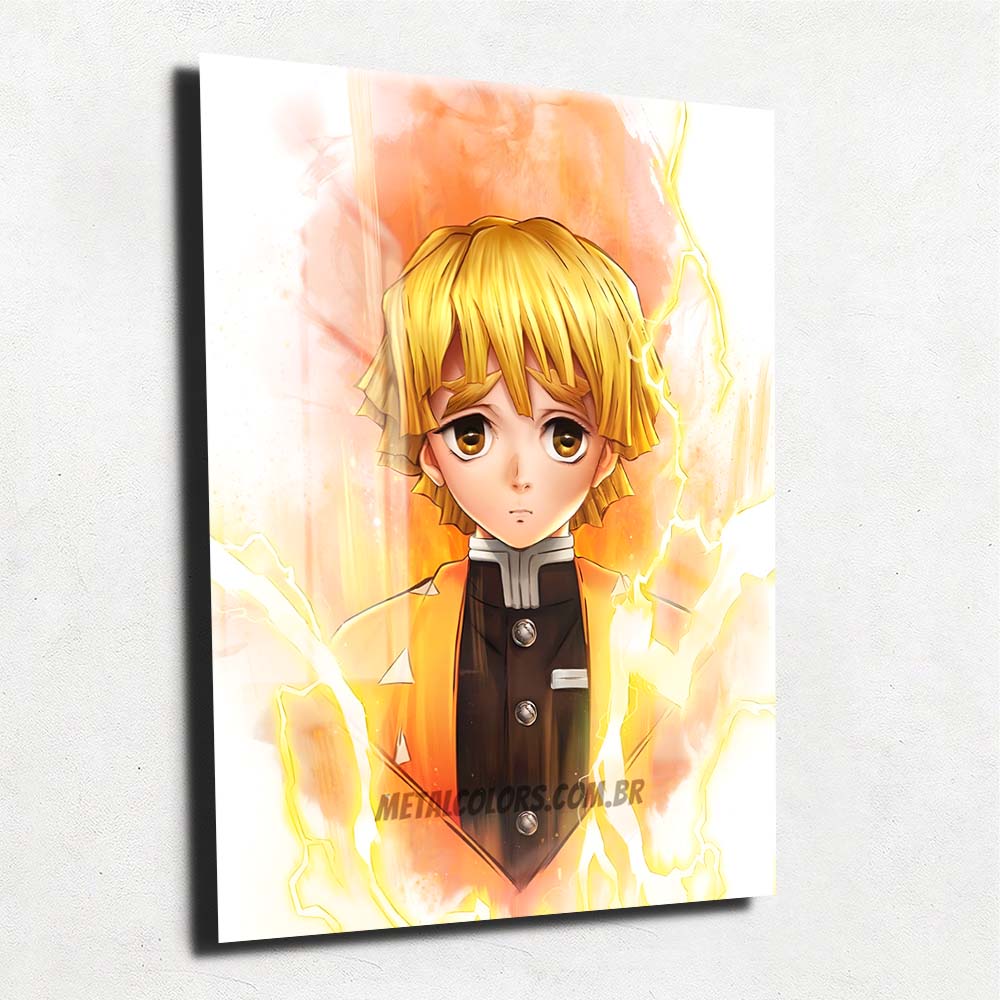 Quadro Metalizado Zenitsu Art Demon Slayer Anime Placa Decorativa Bril