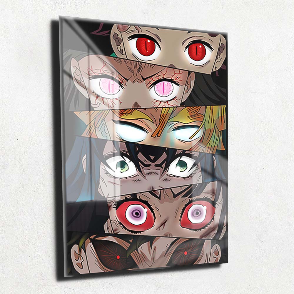 Quadro Metalizado Perfil Olhos Anime Demon slayer Personagens Placa De