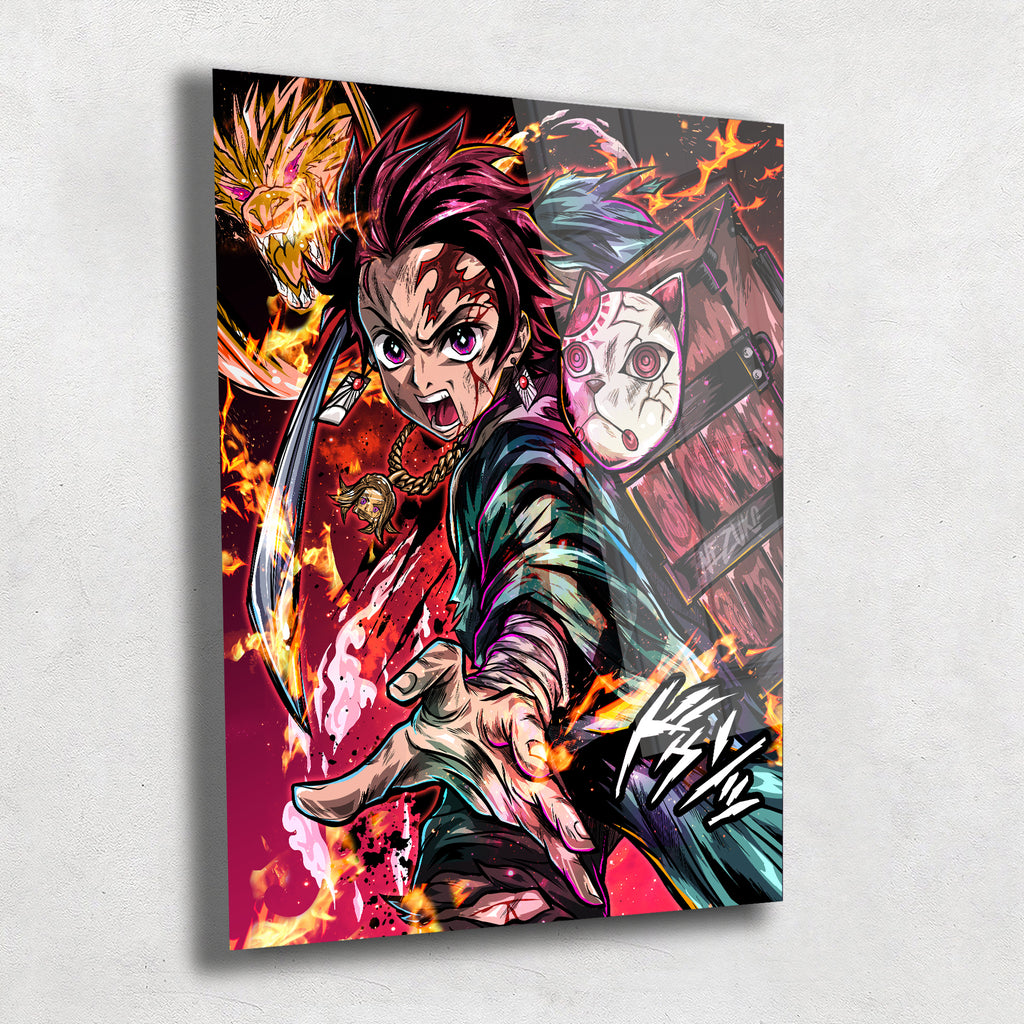 Quadro Metalizado Tanjiro Kamado Demon Slayer Fan art Placa Decorativa