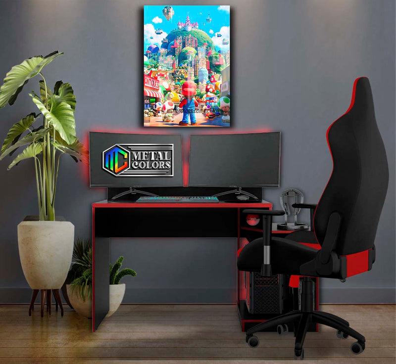 Quadro Metalizado Filme Super Mario Pôster Placa Decorativa Brilhante