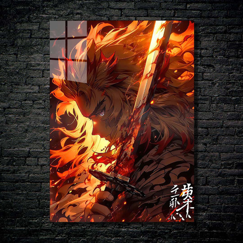 Quadro Metálico Rengoku IA Art Anime Demon Slayer Full HD