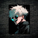 Quadro Metálico Gojo Satoru Óculos IA Art Anime Jujutsu Kaisen Full HD
