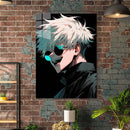 Quadro Metálico Gojo Satoru Óculos IA Art Anime Jujutsu Kaisen Full HD