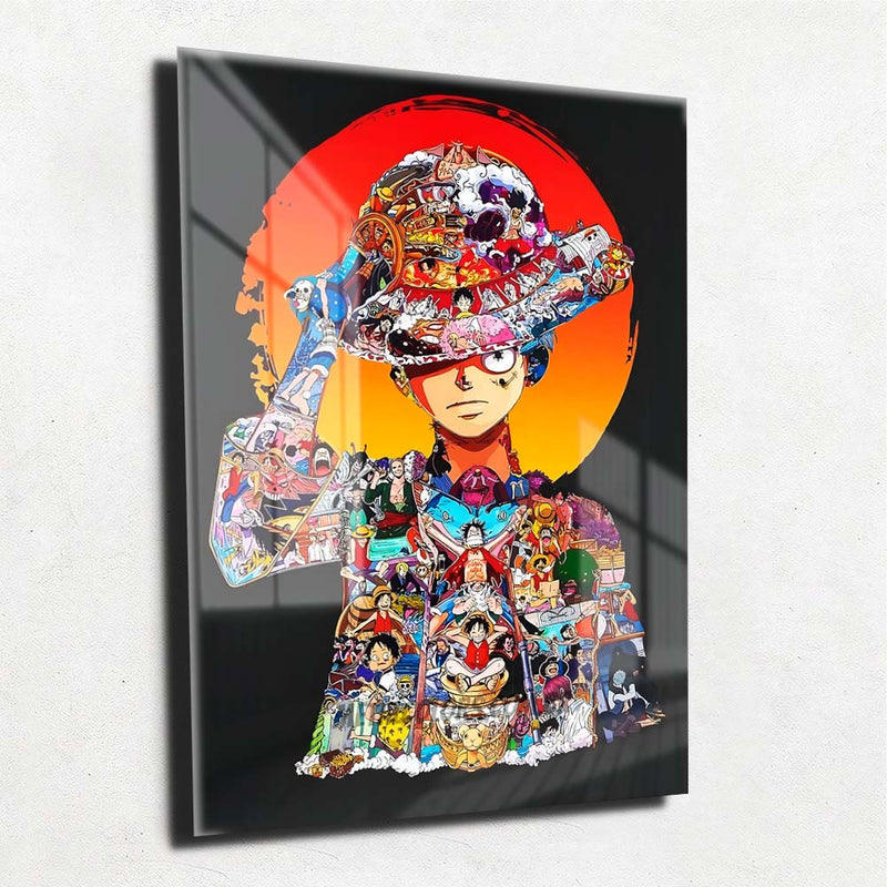 Quadro Metalizado Personagens One Piece Luffy Chapéu de Palha Placa Decorativa Brilhante