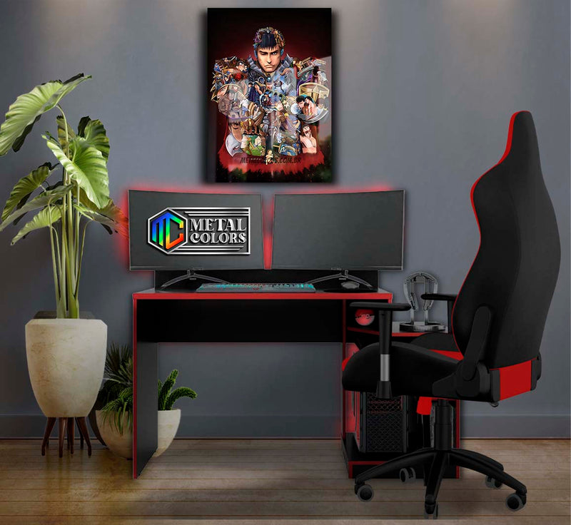 Quadro Metalizado Personagens Berserk Guts Placa Decorativa Brilhante