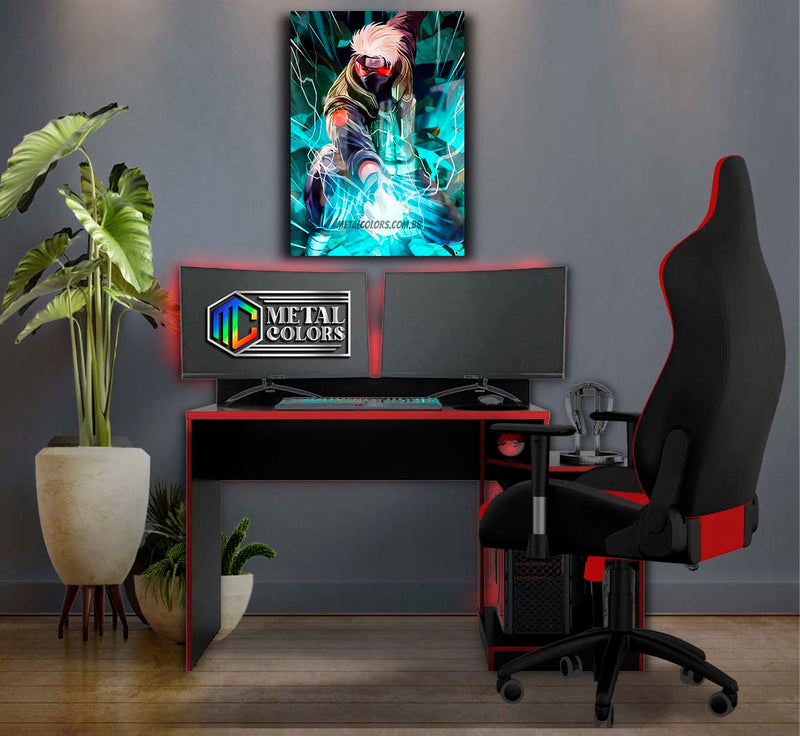 Quadro Metalizado Kakashi Chidori Placa Decorativa Brilhante