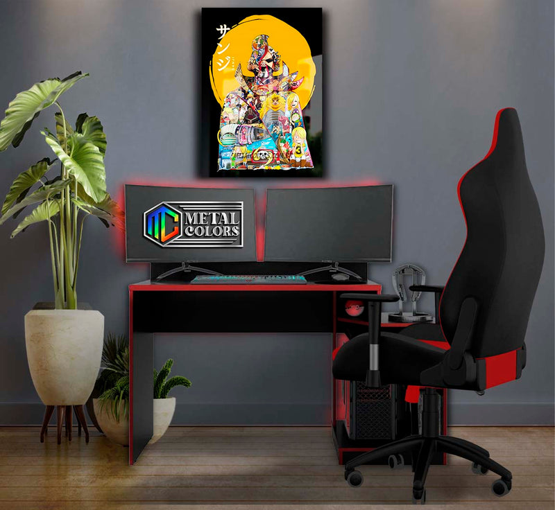 Quadro Metalizado Personagens One Piece Vinsmoke Sanji Placa Decorativa Brilhante