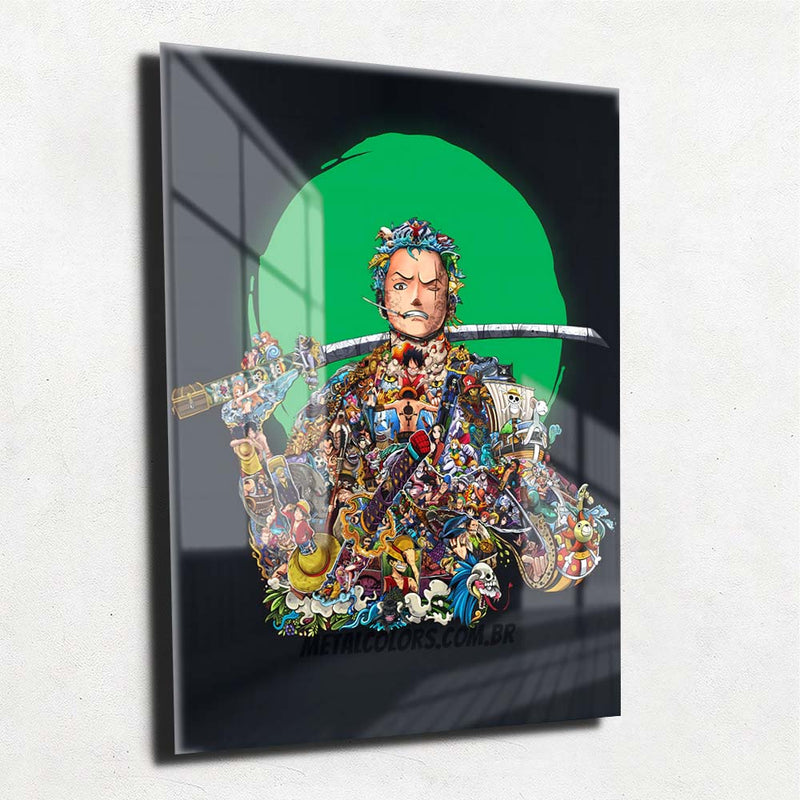 Quadro Metalizado Personagens One Piece Zoro Placa Decorativa Brilhante