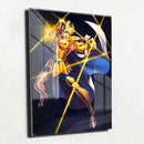 Quadro Metalizado Cavaleiros do Zodíaco Aioria de Leão de Ouro Brilhante