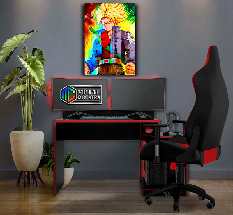 Quadro Metalizado Trunks SSJ Dragon Ball Anime Placa Decorativa Brilhante