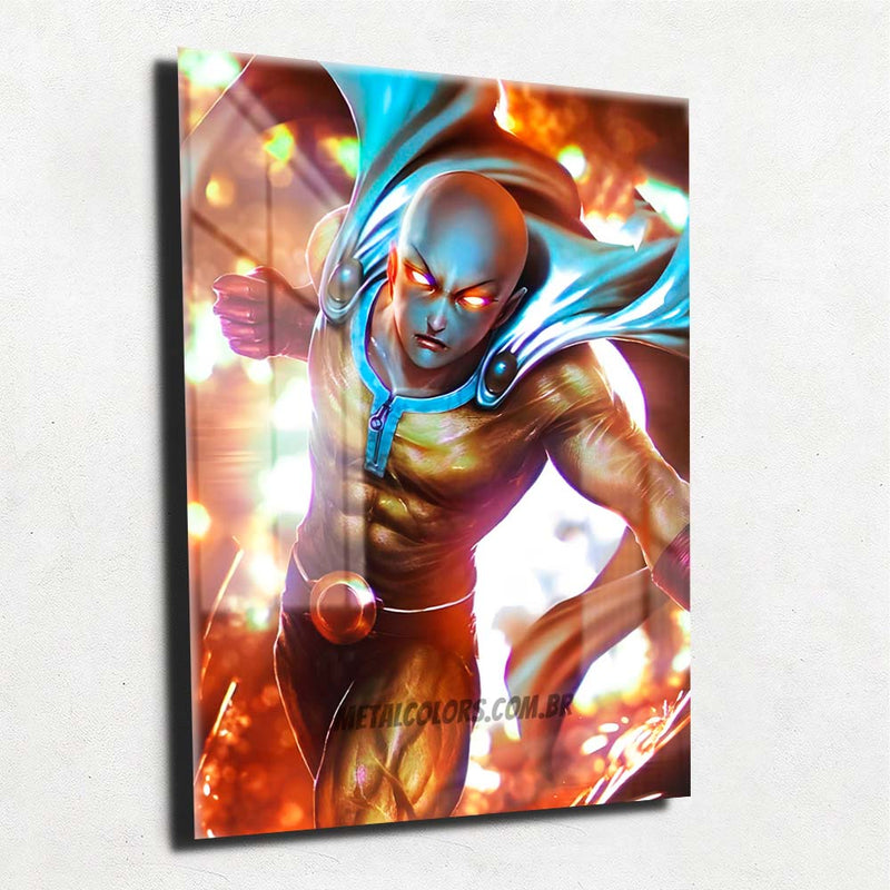 Quadro Metalizado Saitama One Punch Man Art Anime Placa Decorativa Brilhante