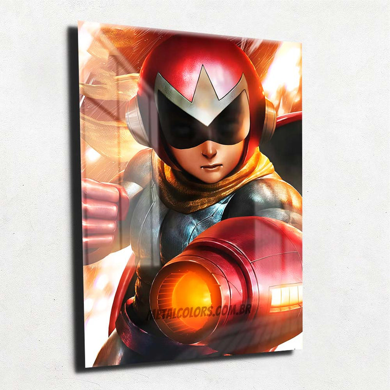 Quadro Metalizado ProtoMan Game Art Anime Placa Decorativa Brilhante