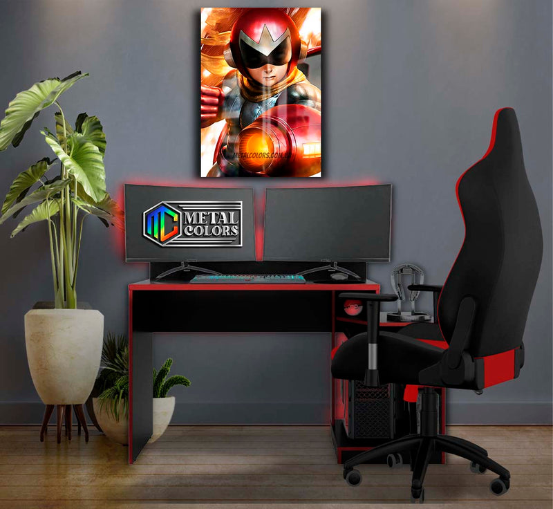 Quadro Metalizado ProtoMan Game Art Anime Placa Decorativa Brilhante