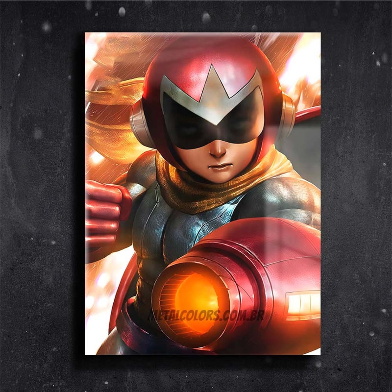 Quadro Metalizado ProtoMan Game Art Anime Placa Decorativa Brilhante