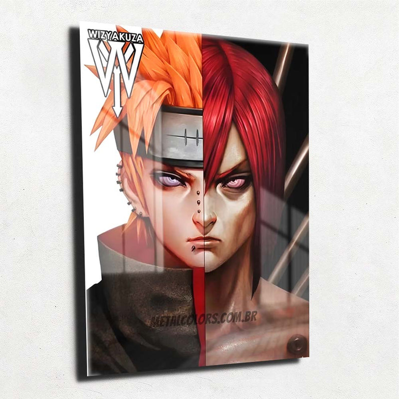 Quadro Metalizado Nagato e Pain Art Anime Placa Decorativa Brilhante