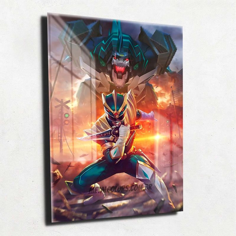 Quadro Metalizado Ranger Verde Dragon Zord Placa Decorativa Brilhante