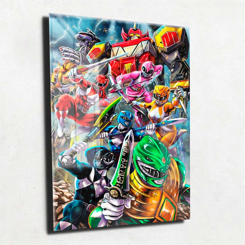 Quadro Metalizado Power Rangers Art Megazord Placa Decorativa Brilhante