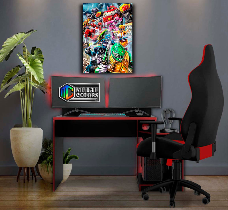 Quadro Metalizado Power Rangers Art Megazord Placa Decorativa Brilhante