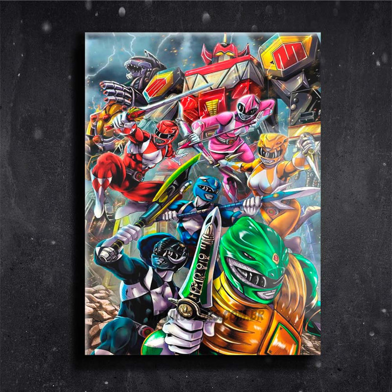 Quadro Metalizado Power Rangers Art Megazord Placa Decorativa Brilhante