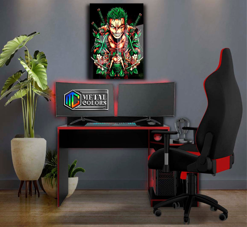 Quadro Metalizado Zoro Art One Piece Anime Placa Decorativa Brilhante