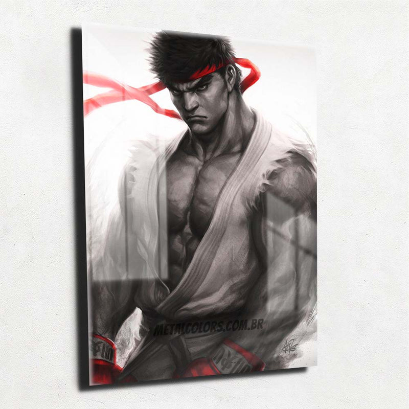 Quadro Metalizado Ryu Street Fighter Jogo Placa Decorativa Brilhante