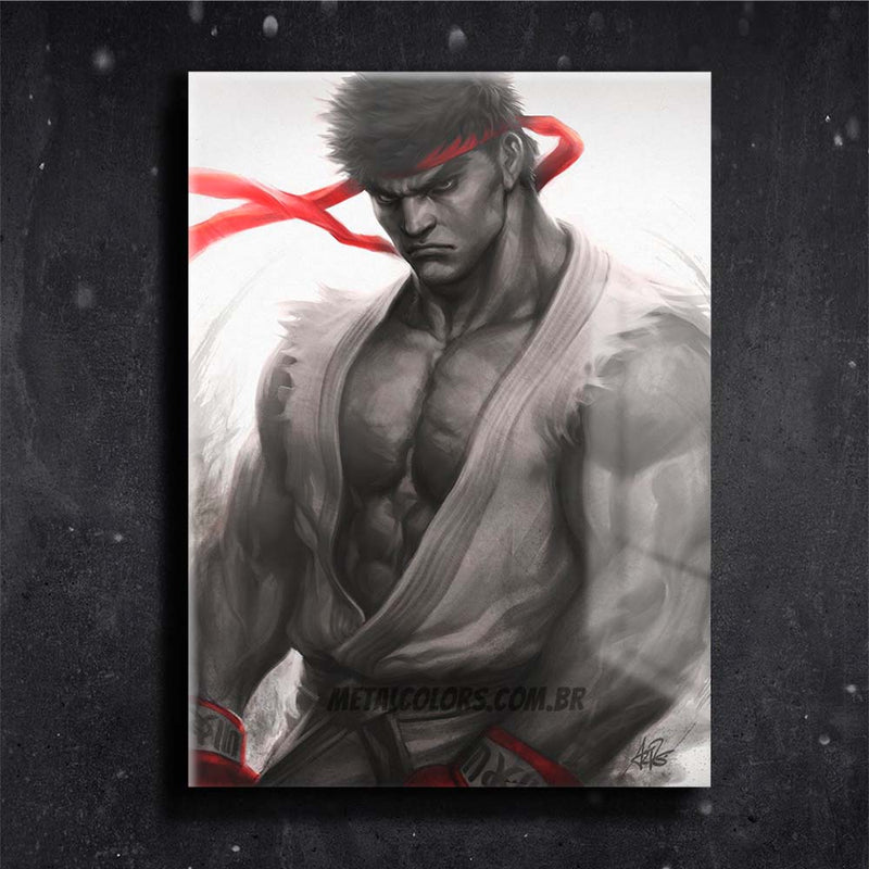 Quadro Metalizado Ryu Street Fighter Jogo Placa Decorativa Brilhante