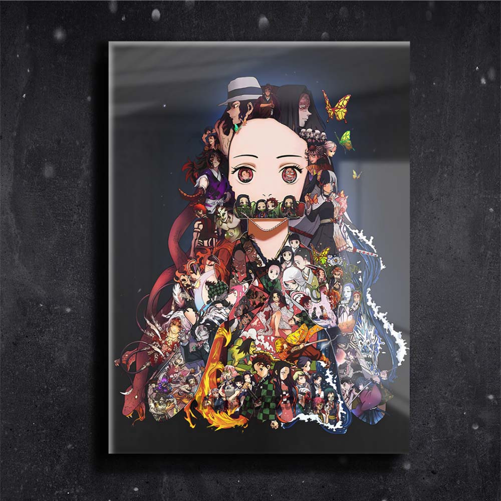 Quadro Metalizado Perfil Olhos Anime Demon Slayer Personagens Placa De