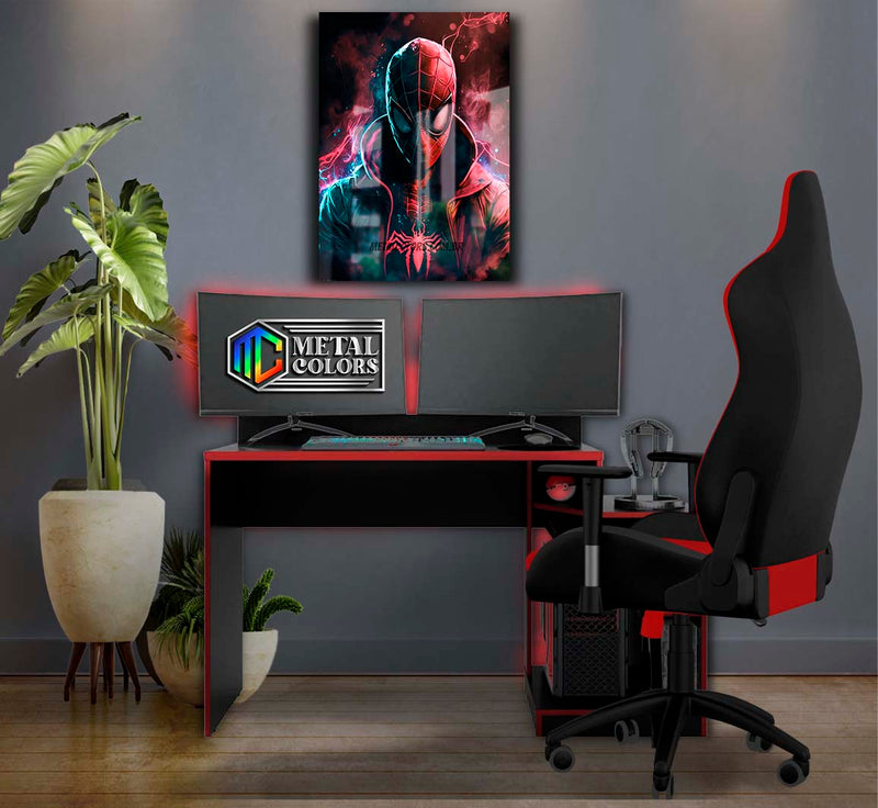 Quadro Metalizado Homem Aranha Miles Morales PS5 Game art Placa Decorativa Brilhante