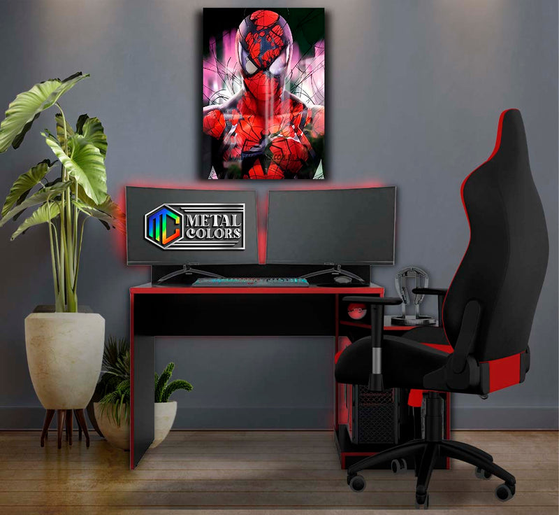 Quadro Metalizado Homem Aranha Versão PS5 Game art Placa Decorativa Brilhante