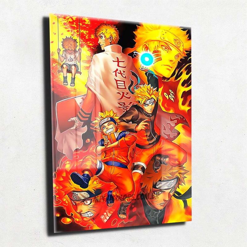 Quadro Metalizado Naruto Uzumaki Versões Anime Placa Decorativa Brilhante