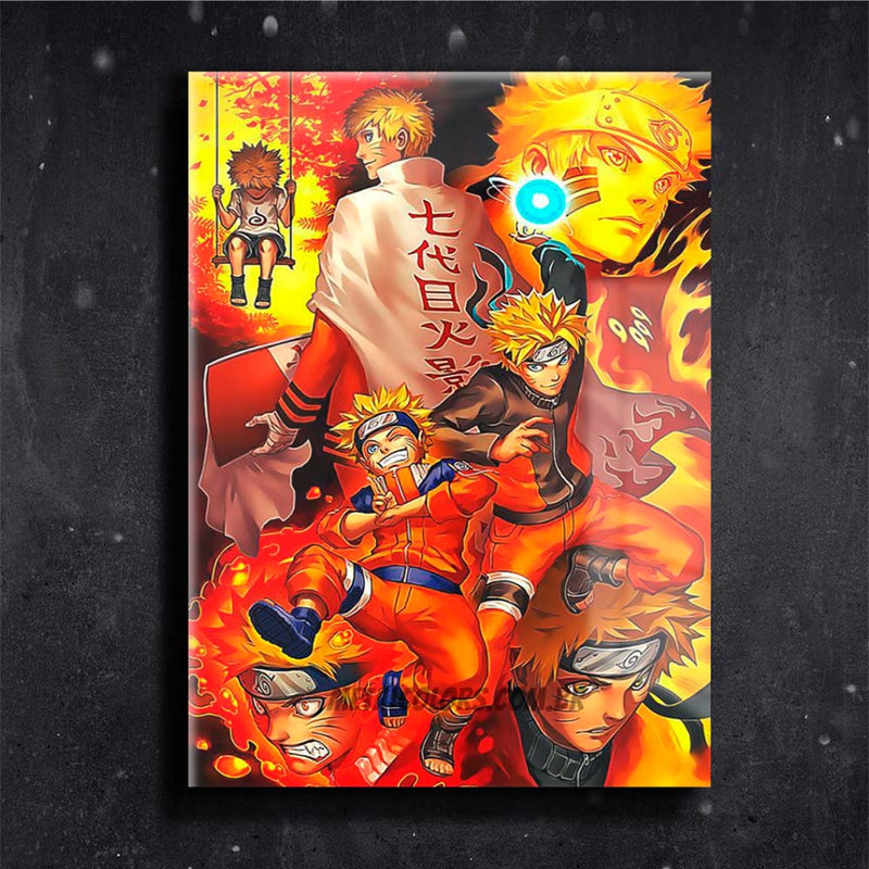 Quadro Metalizado Naruto Uzumaki Versões Anime Placa Decorativa Brilhante