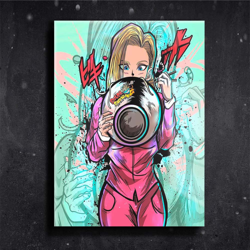 Quadro Metalizado Android 18 Dragon Ball Anime Placa Decorativa Brilhante