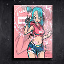 Quadro Metalizado Bulma Dragon Ball Anime Placa Decorativa Brilhante