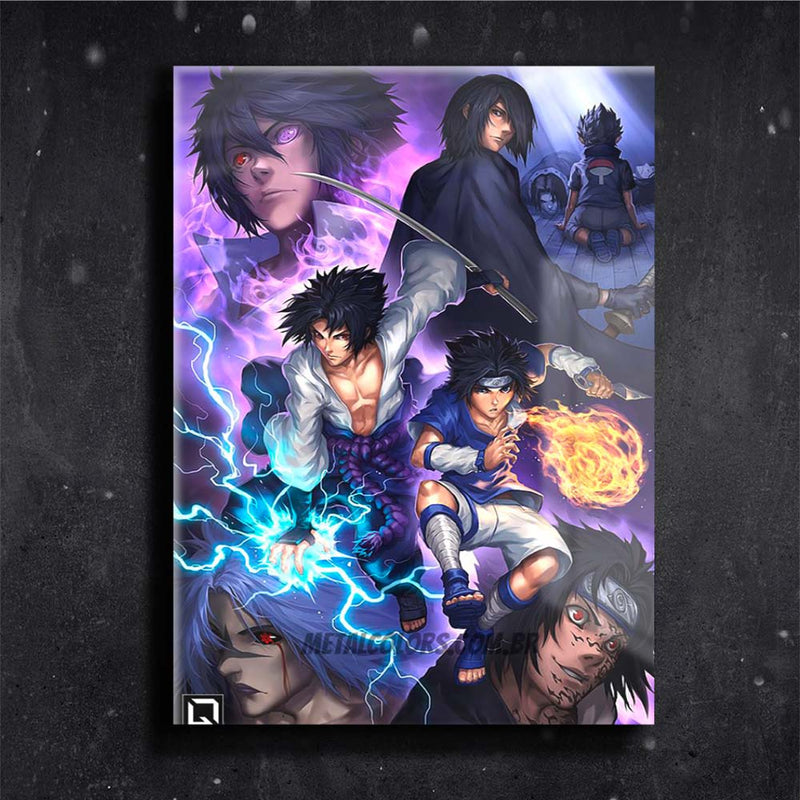 Quadro Metalizado sasuke Uchiha Versões Anime Placa Decorativa Brilhante