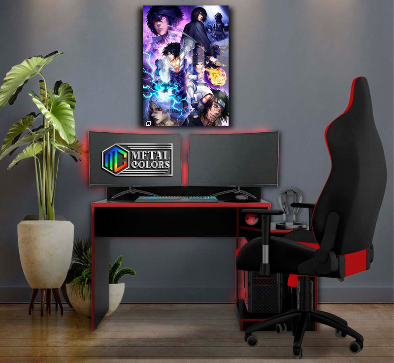 Quadro Metalizado sasuke Uchiha Versões Anime Placa Decorativa Brilhante