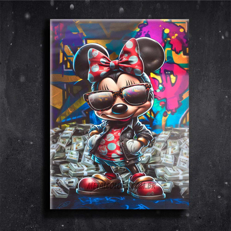 Quadro Metalizado Minnie Mouse Milionário Money Placa Decorativa Brilhante