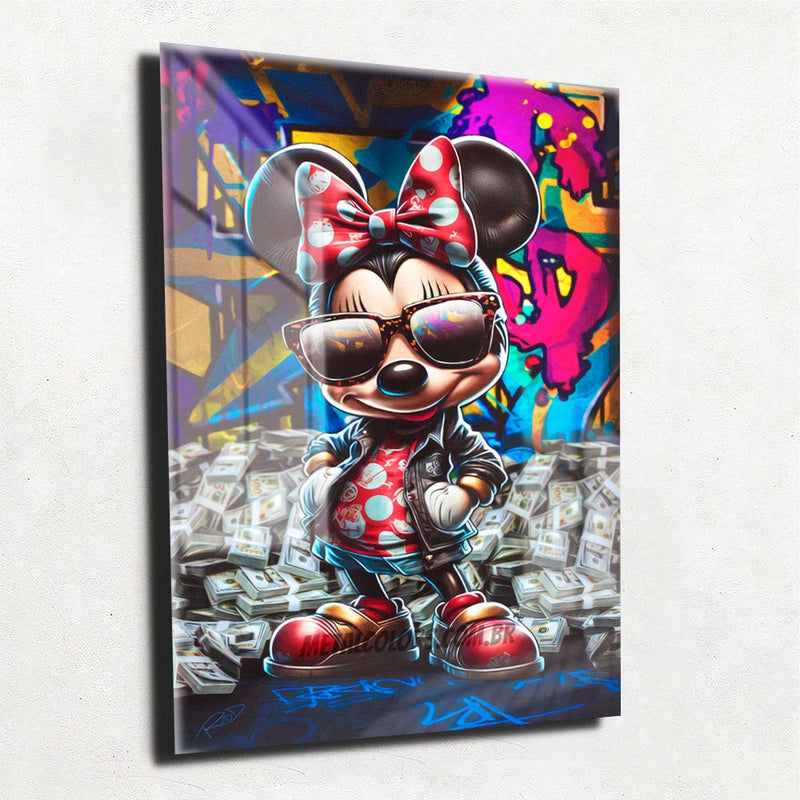 Quadro Metalizado Minnie Mouse Milionário Money Placa Decorativa Brilhante