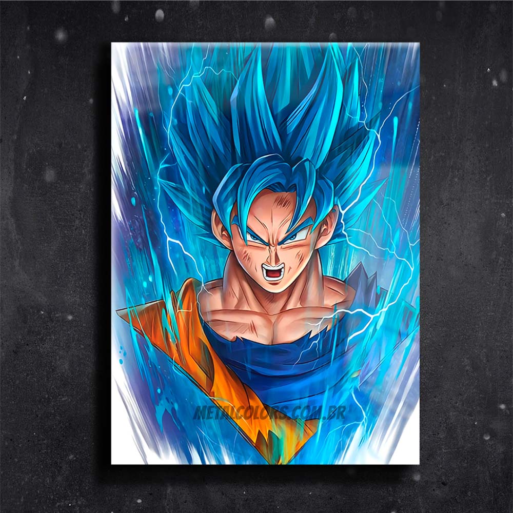 Quadro Metalizado goku SSJ Blue Art Dragon Ball super Placa Decorativa