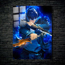 Quadro Metálico Sung Jin-woo IA Art Anime Pôster Solo Leveling Full HD Brilhante