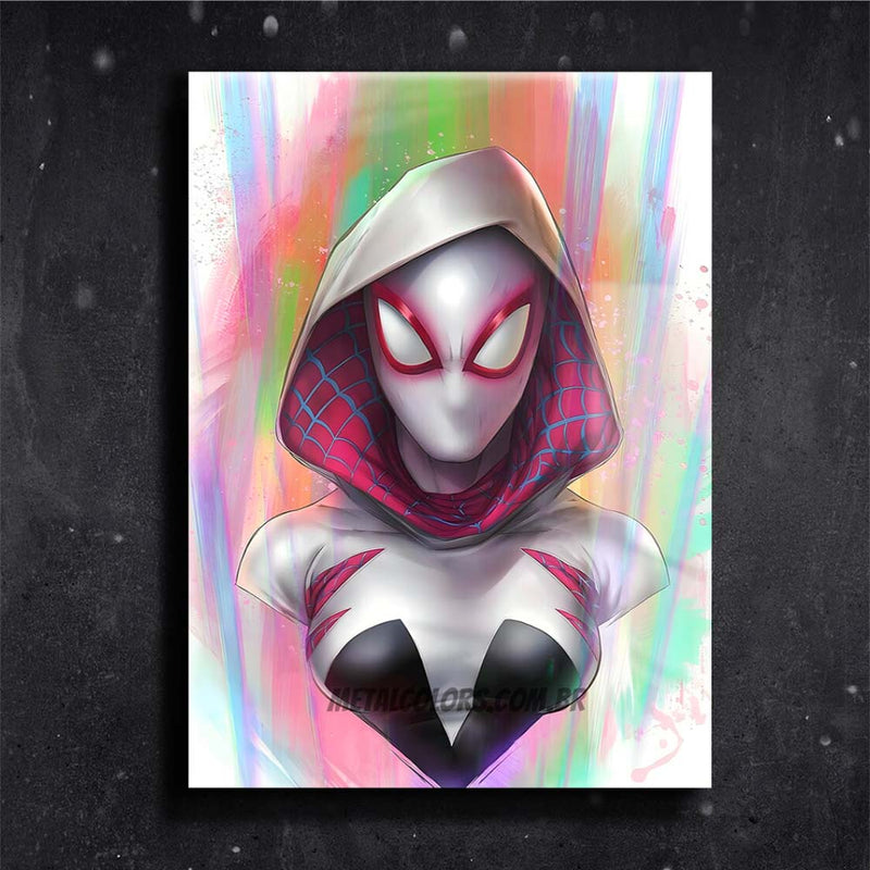 Quadro Metalizado Spider Gwen Art Placa Decorativa Brilhante