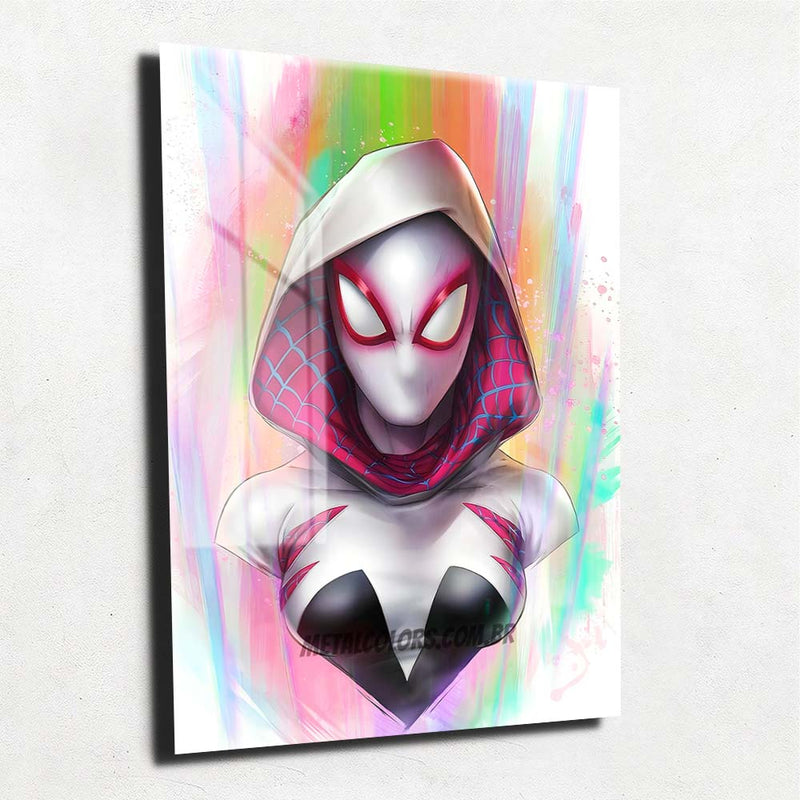 Quadro Metalizado Spider Gwen Art Placa Decorativa Brilhante