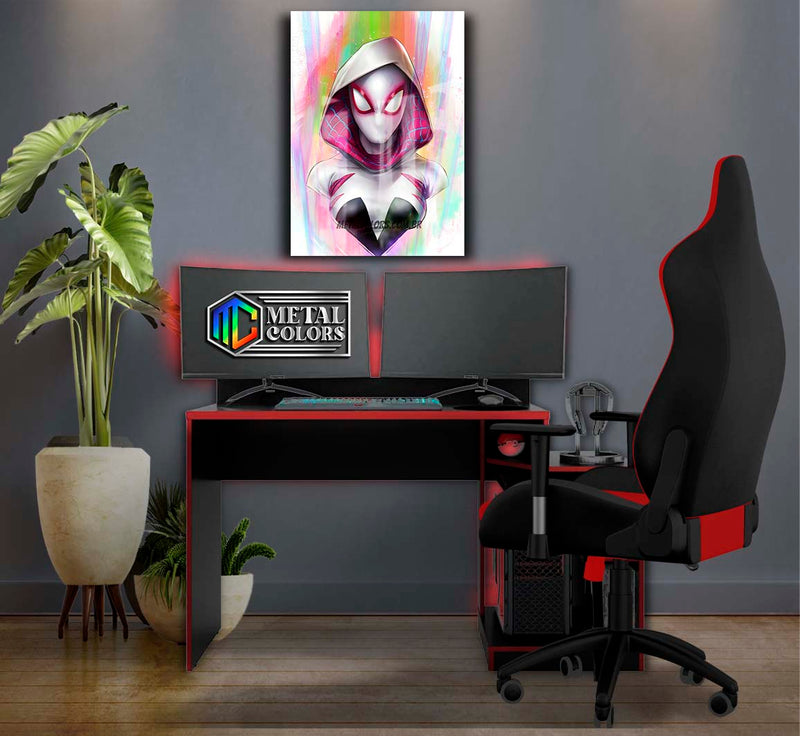 Quadro Metalizado Spider Gwen Art Placa Decorativa Brilhante