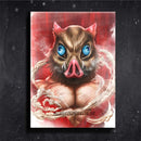 Quadro Metalizado Inosuke Art Demon Slayer Placa Decorativa Brilhante
