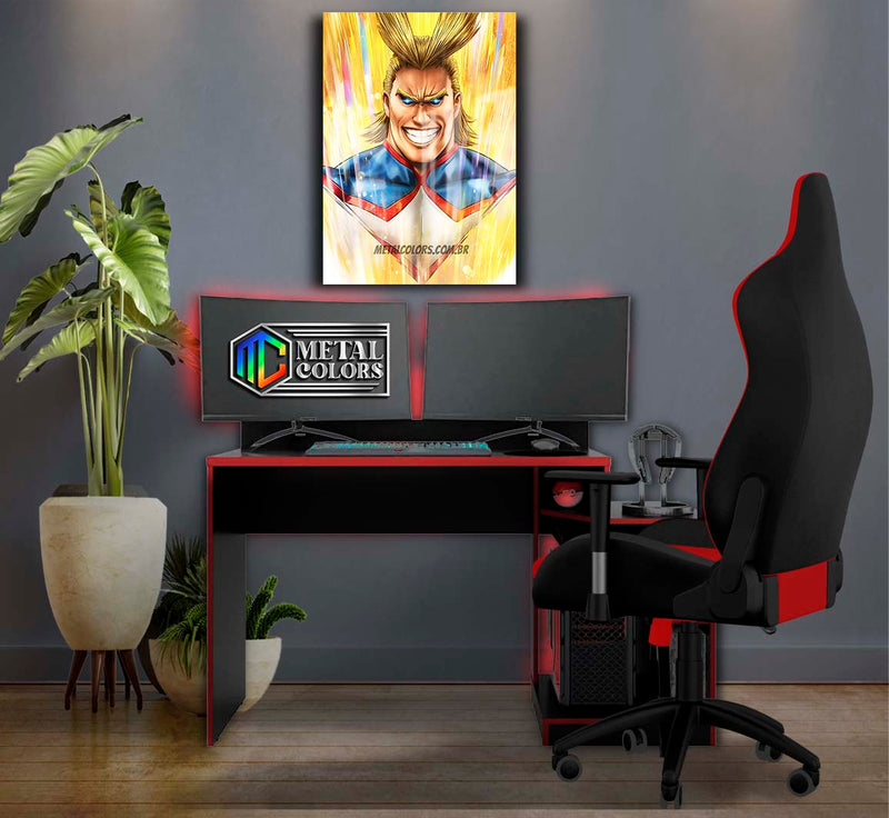 Quadro Metalizado All Might Art My Hero Academia Placa Decorativa Brilhante