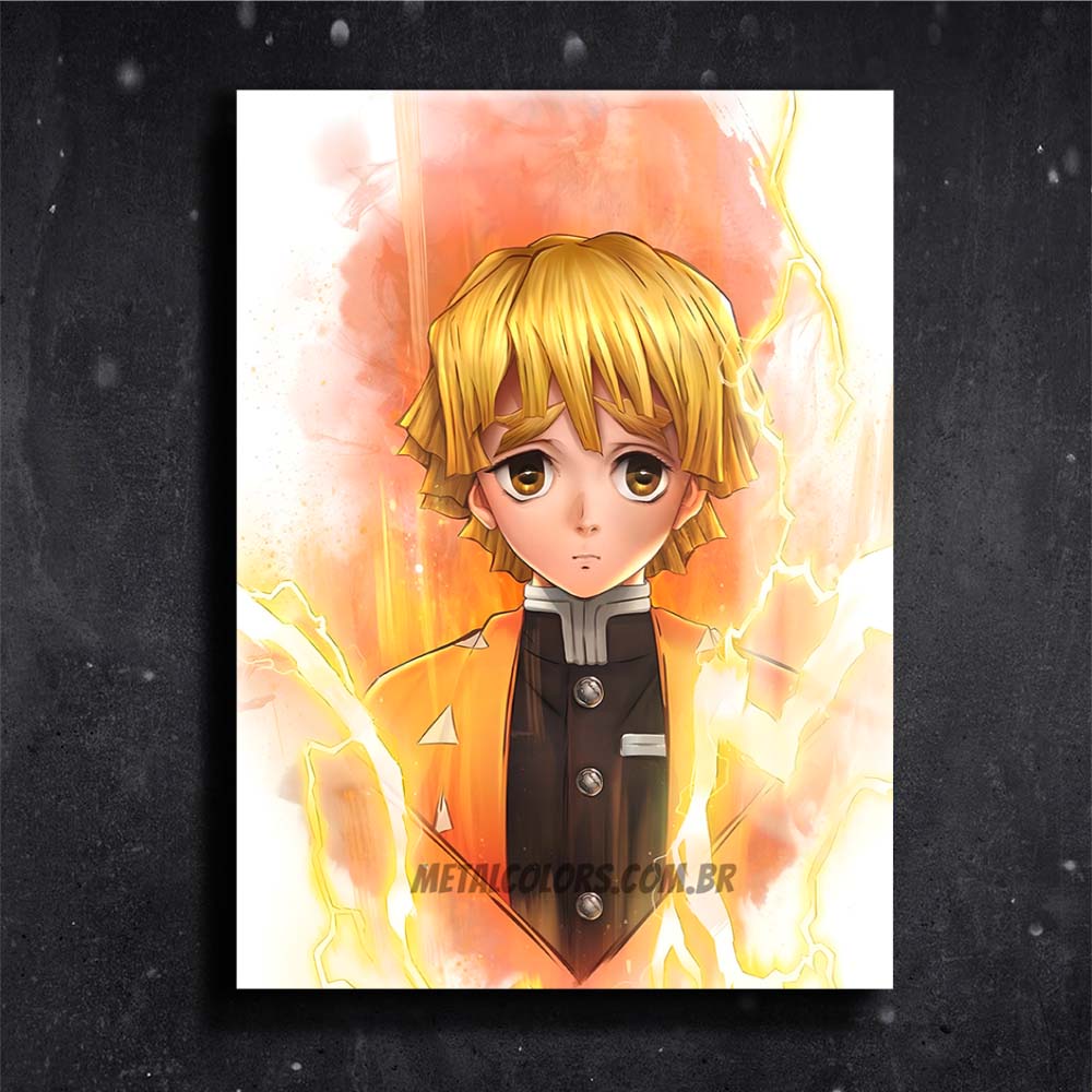 Quadro Metalizado Zenitsu Demon Slayer Anime Placa Decorativa Brilhant