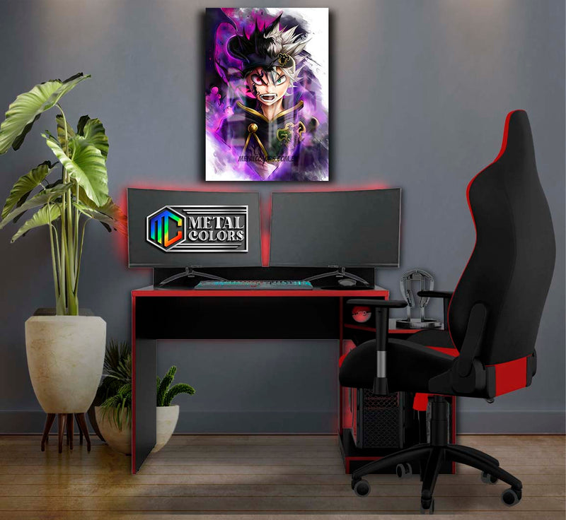 Quadro Metalizado Asta Demon Art Black Clover Anime Placa Decorativa Brilhante