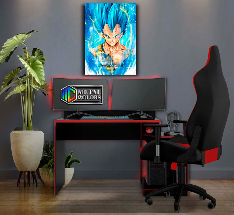 Quadro Metalizado Vegeta SSj Blue Dragon Ball Anime Placa Decorativa Brilhante